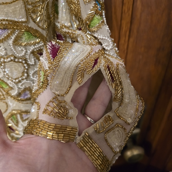 SEQUIN ORIGINAL Vintage Hand Beaded Silk Jacket Shoulder Pads Bead Work LARGE - Picture 8 of 17